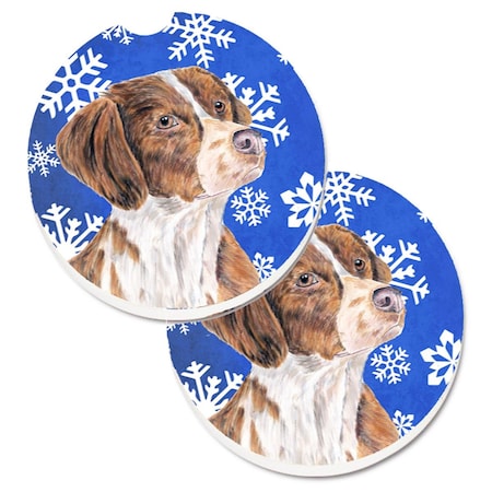Brittany Winter Snowflakes Holiday Set Of 2 Cup Holder Car Coaster